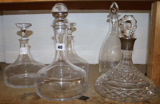 Silver mounted ship decanters & 3 others